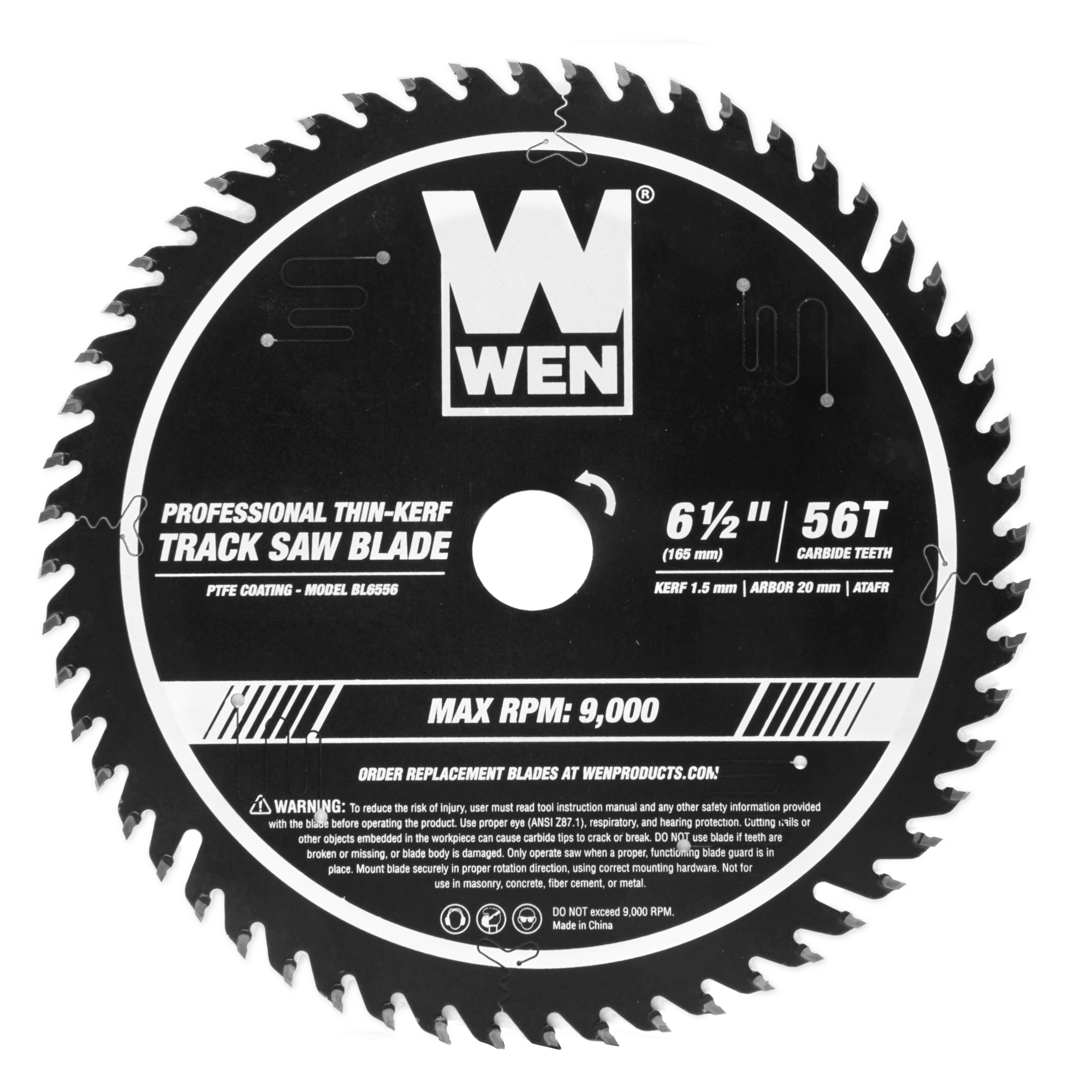 WEN Carbide-Tipped Thin-Kerf Track Saw Blade - 6.5in. dia., 56T, 20mm Arbor, Model# BL6556